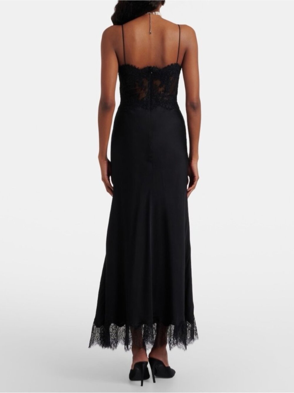 NEW Self-Portrait Black Satin Lace Sleeveless Midi Dress US 4 UK 8 - Picture 3 of 16